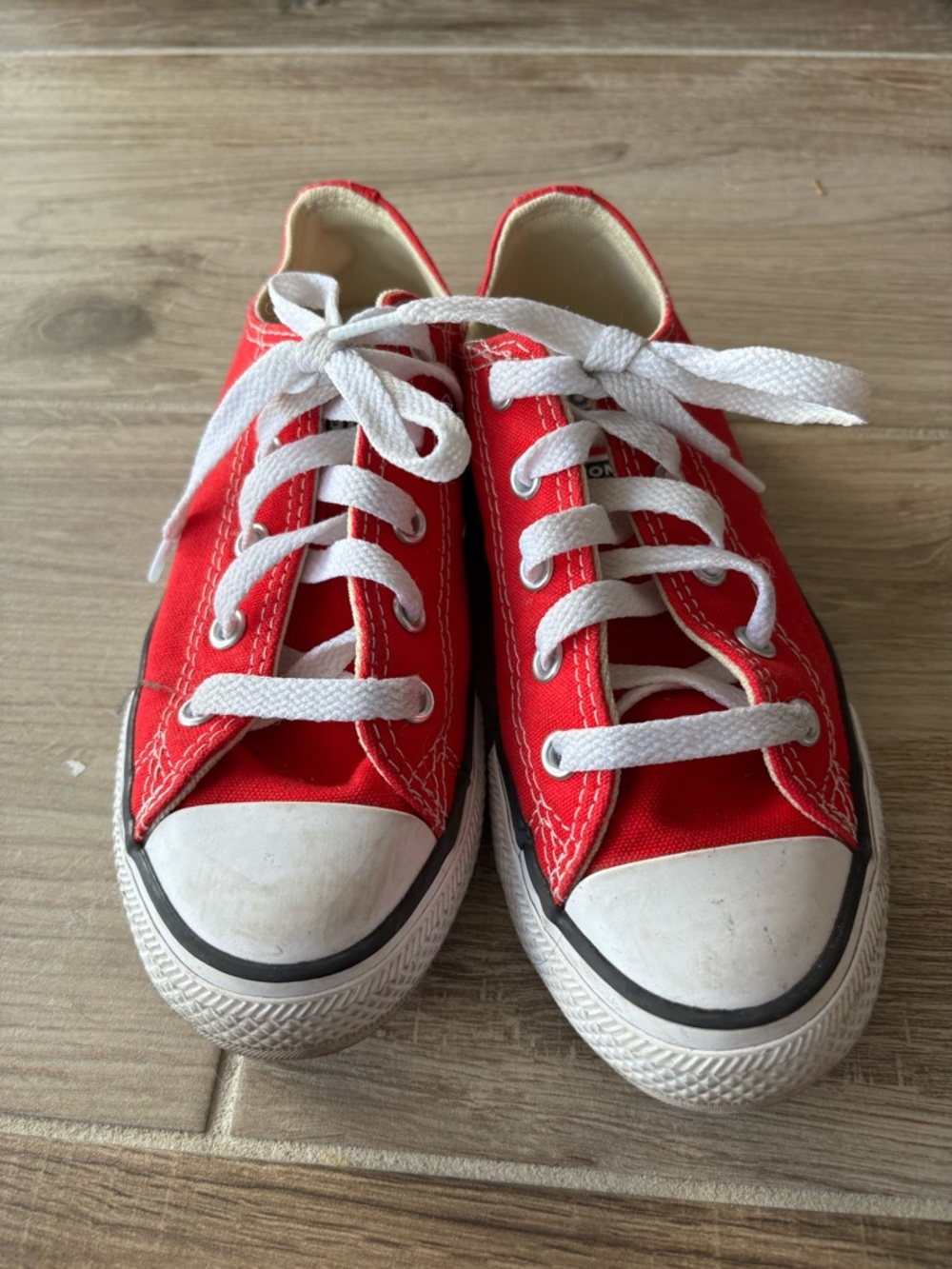 Converse Low Top Canvas Sneaker in Cream with Red Trim